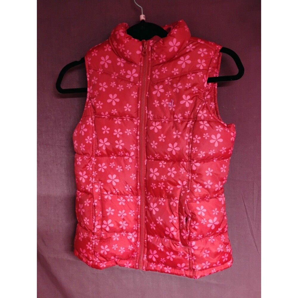 Old Navy Girls Puffy Vest Flowers Size X Large Red